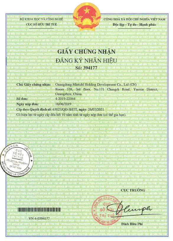 Mietubl Myanmar Trademark Certificate